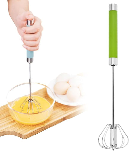 Stainless Steel Egg Whisk, 2025 New Semi-Automatic Whisk Hand Push Rotary Whisk Blender for Baking Cooking, Kitchen Hand Mixer Stirrer Tool for Beating Eggs, Butter, Milk (Green, 14in)