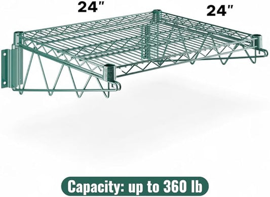 24" x 24" Green Wall-Mounted Wire Shelf with Epoxy Coating, Heavy-Duty Steel Storage Rack, NSF Certified, Easy Installation, Open Wire Design for Kitchen, Garage, or Utility Storage