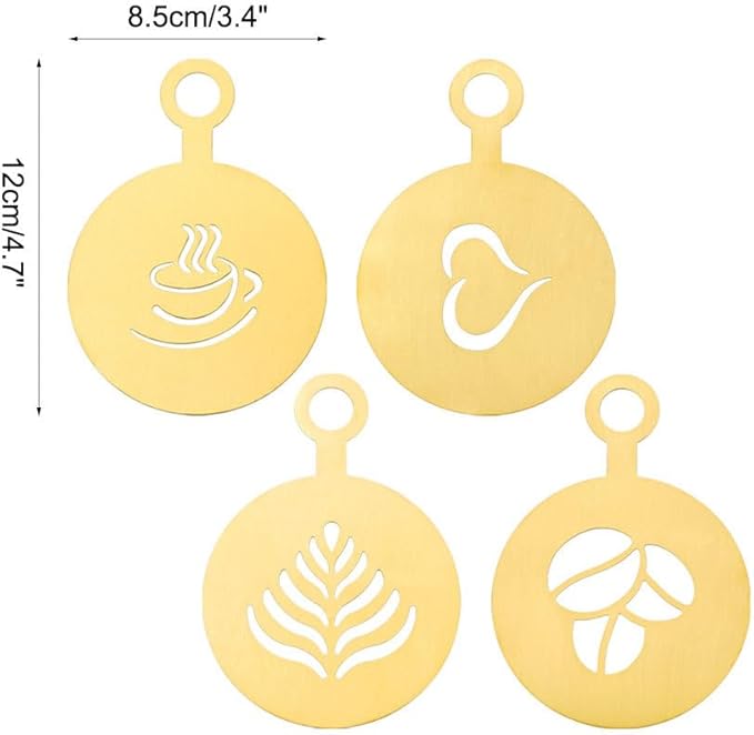 4PCS Cookie Stencils, Stainless Steel Coffee Latte Art Stencils with Hanging Hole, Resuable Decorating Mold for Baking, Biscuit Embossing, Pastry Design