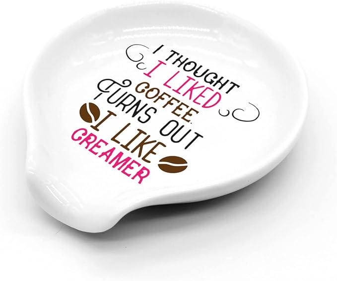 Funny Coffee Quote Colored Pattern Ceramic Coffee Spoon Holder-Coffee Spoon Rest -Coffee Station Decor Coffee Bar Accessories-Coffee Lovers Gift for Women and Men (I Thought I Liked Coffee)