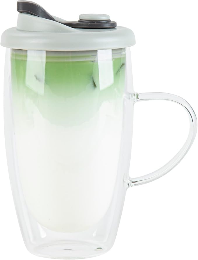 Restaurantware - Forma Professional 15.2 Ounce Insulated Travel Mug With Handle, 1 Double Wall Coffee Mug - Includes Lid, Reusable, Clear Borosilicate Glass Tumbler, Dishwashable, Microwavable