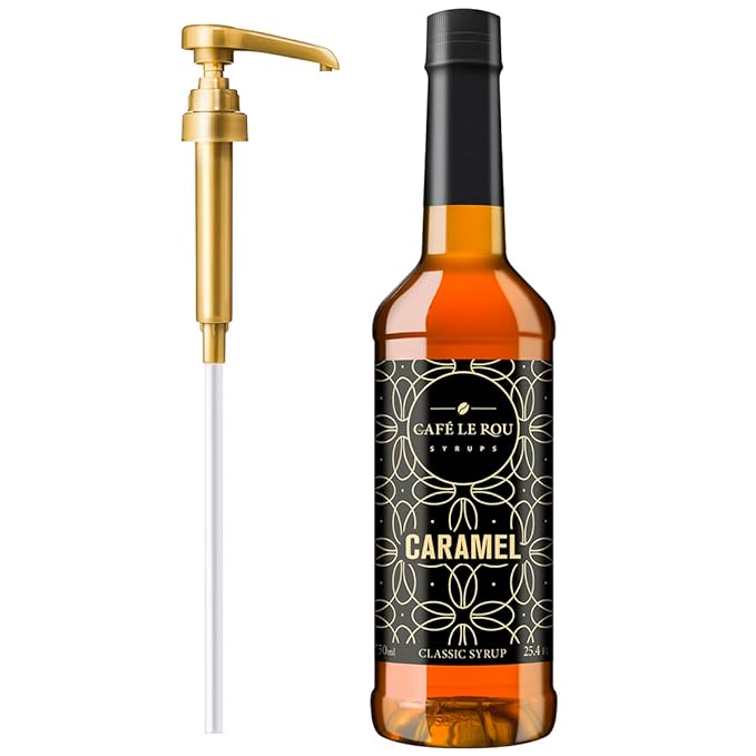 NEW Café Le Rou Caramel Classic Syrup - 25.4 oz, 1 Pack with 1 Gold Pump Dispensers 25.4 Fl Oz (Pack of 1)