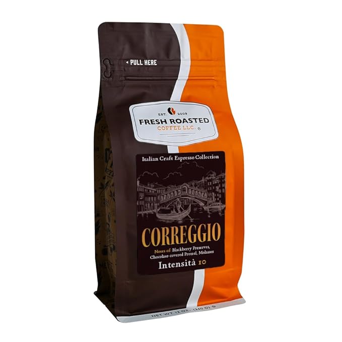 Fresh Roasted Coffee, Correggio Italian Craft Artisan Blend, 12 oz, Dark Roast, Kosher, Whole Bean