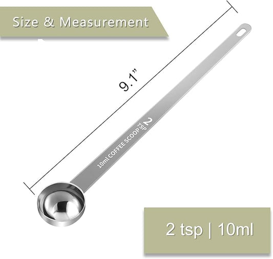 2PCS 2 Teaspoon Coffee Scoop, 9.1" Long Handle Measuring Spoon, 2tsp (10 ml) Stainless Steel Scooper