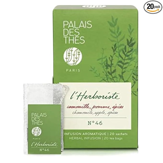 Palais des Thés Caffeine-Free Tea - L'Herboriste N°46 Organic Relaxation Herbal Blend with Chamomile, Apple & Spices - Premium Tea Bags, Serves 20 Cups