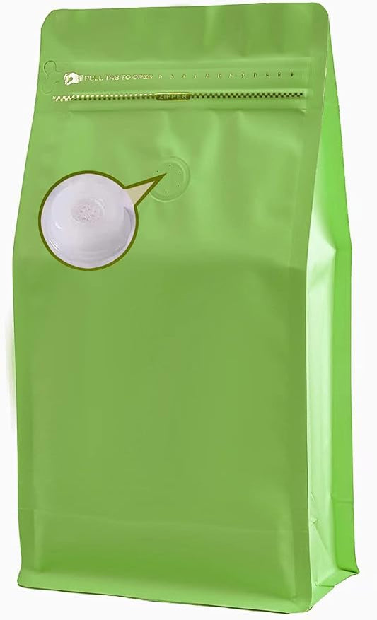 Coffee Bags with Valve,(12 oz,3/4 lb,100pcs) Empty Green Aluminumed Foil Flat Bottom Standing Heat Sealed Coffee Beans Storage Bags,Side Zipper Reusable Pouches for Home or Store