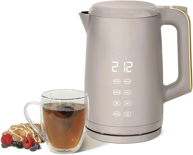 Electric Gooseneck Kettle 1 Liter 1200W, Stainless Steel, Pour Over Coffee Tea, Auto Shut-Off, 360° Cordless Power Base (Porcine Taupe 1.7L)