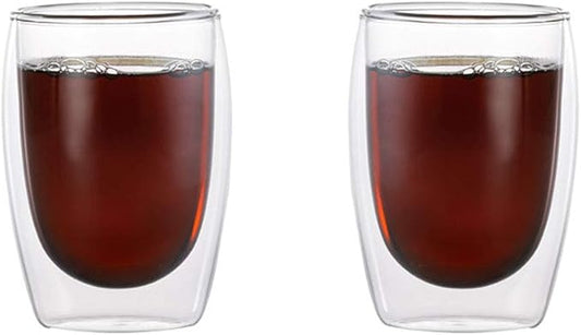 CAFÉ BREW COLLECTION Double Wall Insulated Glasses Espresso Mugs (Set of 2) - 8oz Coffee Cup Set, Dishwasher Safe