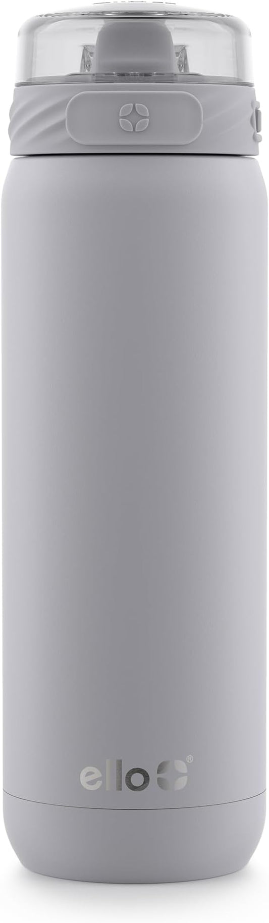 Ello Cooper 18oz Kids Stainless Steel Water Bottle with Straw and Carry Handle, Double Walled and Vacuum Insulated Metal, Leak Proof Locking Lid with Soft Silicone Spout, Reusable, BPA Free, Gray