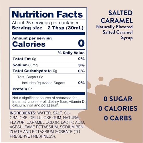 Jordan’s Skinny Mixes Sugar Free Coffee Syrup, Salted Caramel Coffee Flavoring Syrup, Zero Calorie Drink Mix, Lattes, Baking, Protein Shake or Cocktail, Dairy & Gluten Free, Kosher, 25.4 Fl Oz, 6 Pack