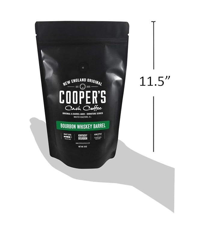 Bourbon Whiskey Barrel Aged Coffee Beans, Ground, Single Origin Colombian Coffee Aged in Kentucky Bourbon Whiskey Barrels - 12 oz Bags