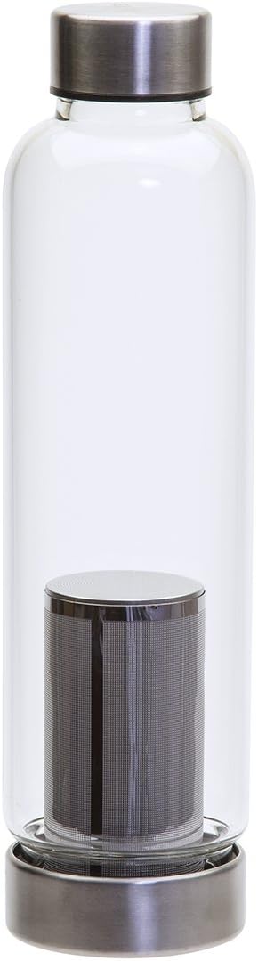 Primula Cold Brew Travel Bottle with Black Insulating Neoprene Sleeve - Borosilicate Glass and Stainless Steel Mesh Core - Dishwasher Safe - 19 Oz. - Clear