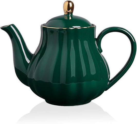 Sweejar Royal Teapot, Ceramic Tea Pot with Removable Stainless Steel Infuser, Blooming & Loose Leaf Teapot - 40 Ounce (Jade)