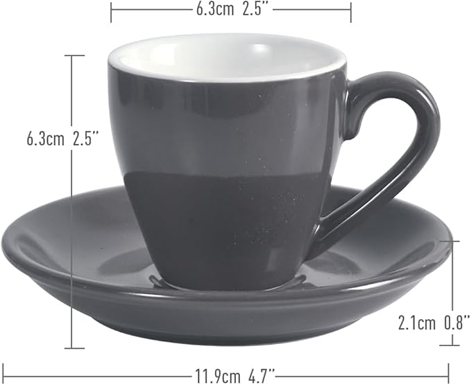 ionEgg Porcelain Espresso Cup with Saucer, Espresso shot Cup, 80ml/2.7Oz, Grey