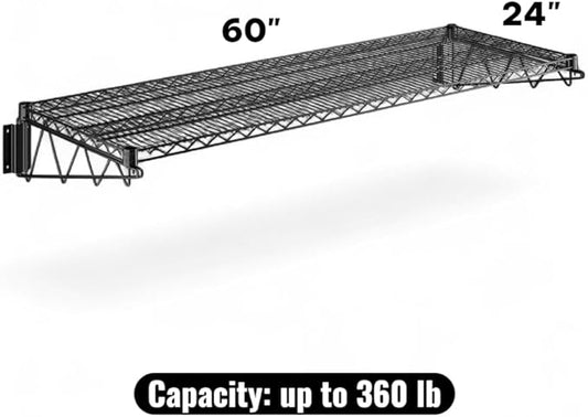 24" x 60" Black Wall-Mounted Wire Shelf with Epoxy Coating, Heavy-Duty Steel Storage Rack, NSF Certified, Easy Installation, Open Wire Design for Kitchen, Garage, or Utility Storage