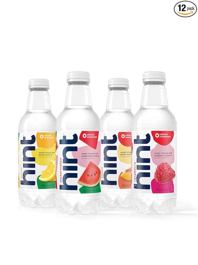 Hint Water Original Variety Pack (Pack of 12), 16 Ounce Bottles, 3 Bottles Each of: Peach, Raspberry, Watermelon, and Lemon, Zero Calories, Zero Sugar and Zero Sweeteners