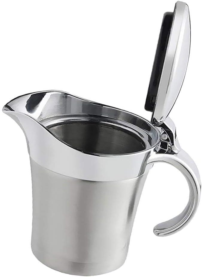Double Insulated Gravy Boat - Stainless Steel Sauce Jug with Hinged Lid Hinged Lid Ideal for Gravy or Cream at Thanksgiving (450ML/16 OZ)