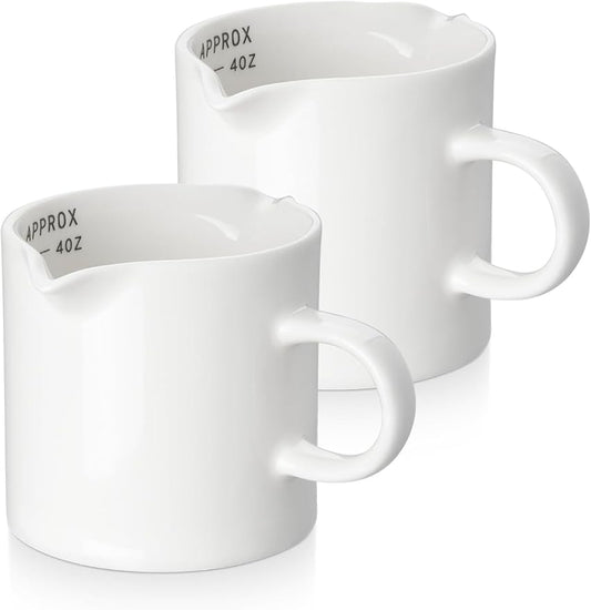 Espresso Cups, 5 OZ Ceramic Double Spouts Cups, Espresso Shot Cup with Handle and Measuring, Small Coffee Mugs Accessories for Espresso Machine Set Suitable for Milk Syrup