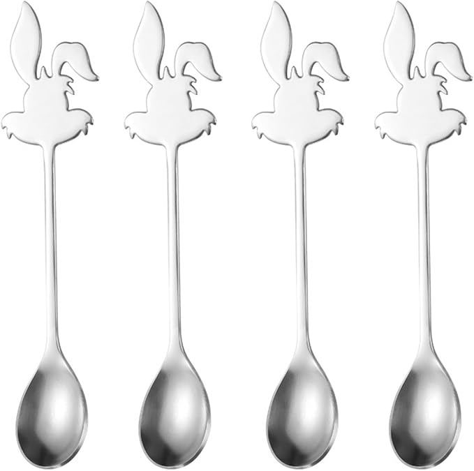 Stainless Steel Mini Coffee Espresso Spoon, Dessert Teaspoons Small Soup Spoons, Silver Cute Animals Coffee Spoon, 5.6 inch, Set of 4