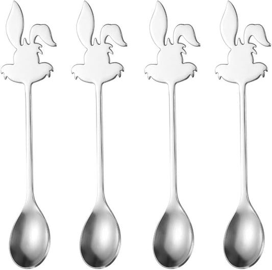 Stainless Steel Mini Coffee Espresso Spoon, Dessert Teaspoons Small Soup Spoons, Silver Cute Animals Coffee Spoon, 5.6 inch, Set of 4