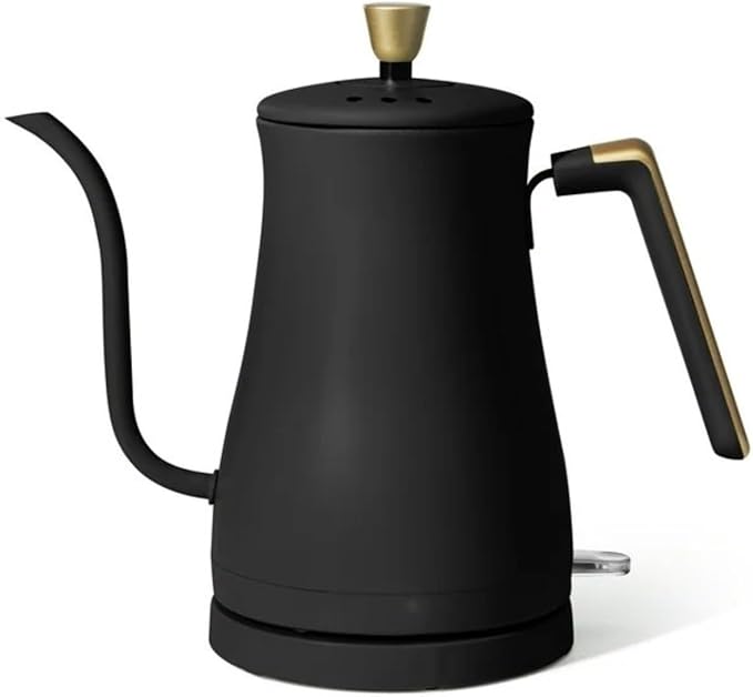 Electric Gooseneck Kettle 1 Liter 1200W, Stainless Steel, Pour Over Coffee Tea, Auto Shut-Off, 360° Cordless Power Base (Black Sesame)
