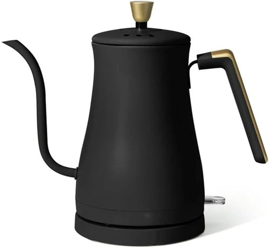 Electric Gooseneck Kettle 1 Liter 1200W, Stainless Steel, Pour Over Coffee Tea, Auto Shut-Off, 360° Cordless Power Base (Black Sesame)