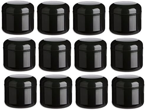 Nakpunar 12 Pcs, 8 Oz Black Double Wall Plastic Jars with Dome Lid - Made in the USA