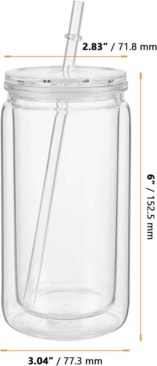 10 Pack 16oz Plastic Snow Globe Tumbler, Pre Drilled Double Wall Tumblers with Clear Lid and Straws Clear Snow Globe for Glitter DIY