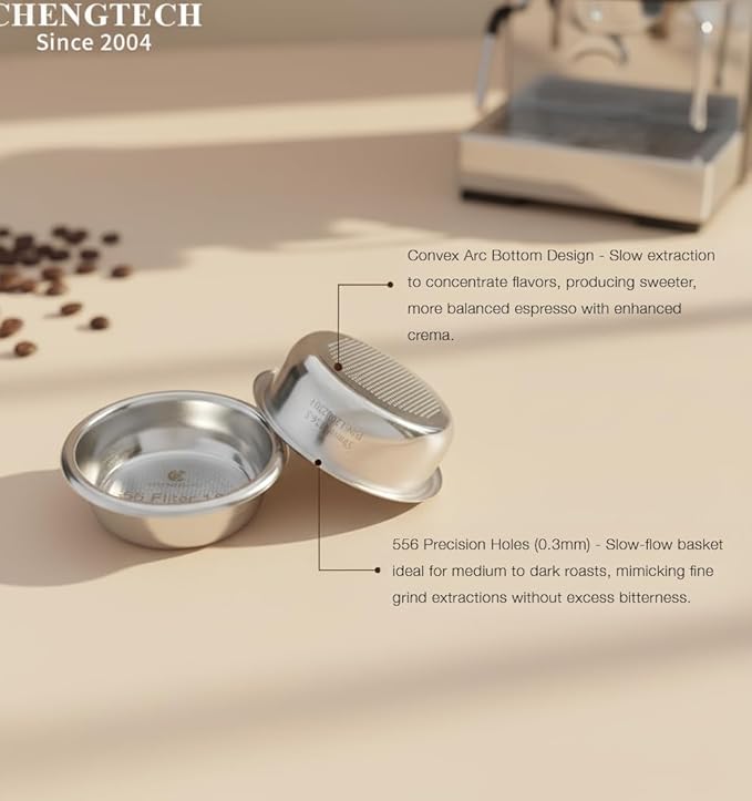 58mm Espresso Filter Basket 18g – Convex Bottom Sweet Espresso Basket, 556 Holes Slow Flow, Universal Stainless Steel, Compatible with La Marzocco, Futurmat, DEC