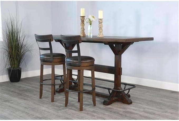 Pemberly Row Set of 3 Wood Bar Unit and 2 Swivel Barstool with Back - Dark Brown