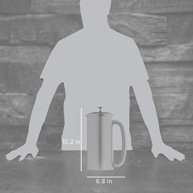 ESPRO P7 Brushed Stainless Steel French Press 304 – Patented Double Walled Micro-Filter Insulated French Press Coffee Maker, Grit-Free Brew - Heat Resistant BPA Free (32oz)