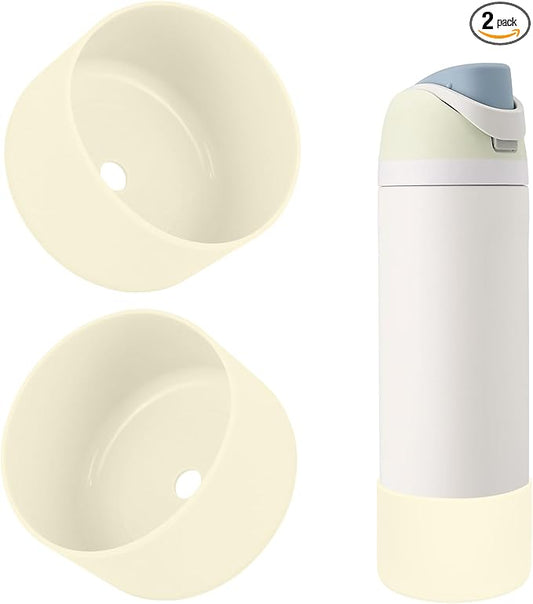 2PCS Silicone Water Bottle Boot, Compatible with Owala 24oz 32oz 40oz, Protective Anti-Scratch & Anti-Dent No Noise Sleeve Cover for FreeSip/Twist/Flip Water Bottles (Cream White, 24oz)
