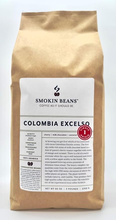 5-Pound Colombia Washed Processing, Unroasted Green Coffee Beans, Fresh Current Crop Specialty Grade, Roast the Beans Yourself at Home on Your Roasting Equipment Prior to Using for Brewing Coffee