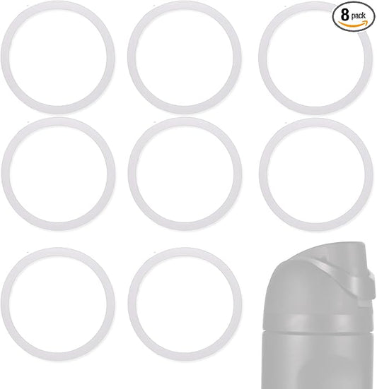 8pcs Water Bottle Sealing Ring Replacement for Owala FreeSip, Silicone Lid Seal O Ring Lid Gasket Replacement Mouth Cap Part Bottle Accessories for Owala Water Bottles 24/25/32/40 oz (White)