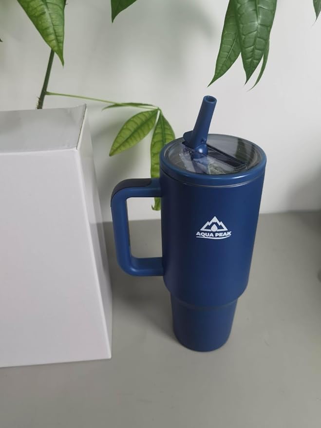 40 oz Insulated Stainless Steel Tumbler with Handle & Lid, Vacuum Travel Mug for Hot & Cold Drinks, Fits Car Cup Holder – Blue