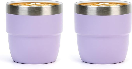 Zenbo 4 oz Espresso/Coffee Cups, Ceramic-Lined Double Wall Vacuum Insulated 18/8 Stainless Steel, Stackable & Dishwasher Safe, Space-Saving, Compatible with Most Espresso & Coffee Makers, 2 Pack