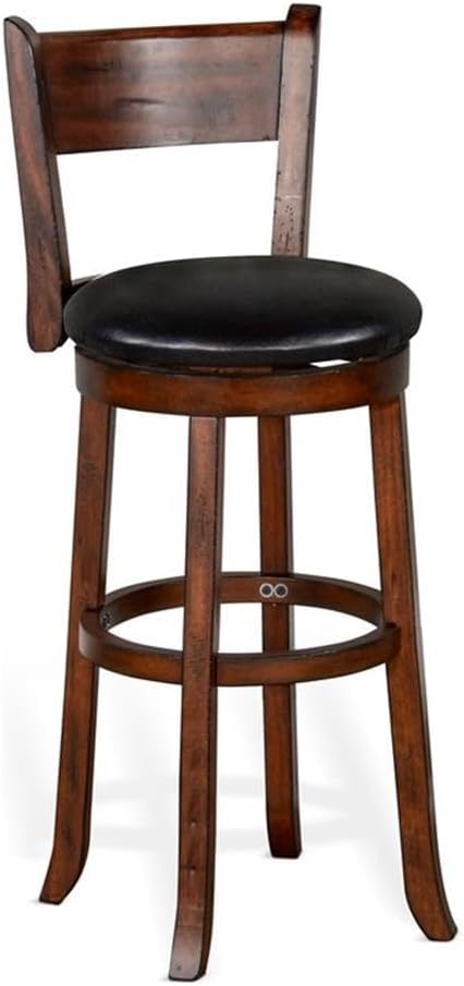 Pemberly Row Set of 3 Polished Brown Wood Bar Unit & 2 Swivel Barstool with Back