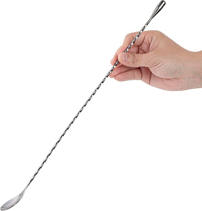 Restaurantware Bar Lux 16 Inch Bar Spoon 1 Corkscrew Handle Cocktail Stirrer Spoon - Long Commercial Black Plated Stainless Steel Cocktail Mixing Spoon For Stirring And Mixing