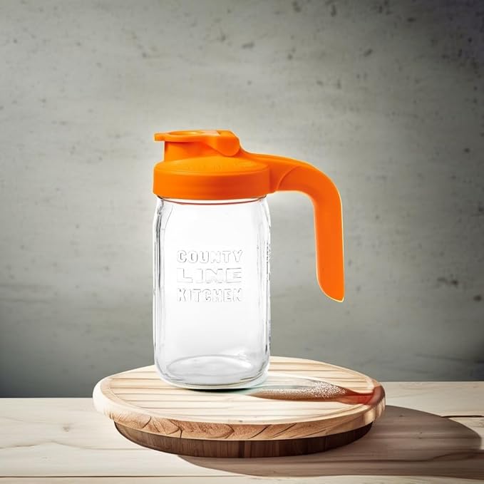 County Line Kitchen Glass Mason Jar Pitcher with Lid - Wide Mouth, 1 Quart (32 oz) - Heavy Duty, Leak Proof - Sun & Iced Tea Pitcher, Cold Brew Coffee, Breast Milk Storage, Water - Sunrise Orange