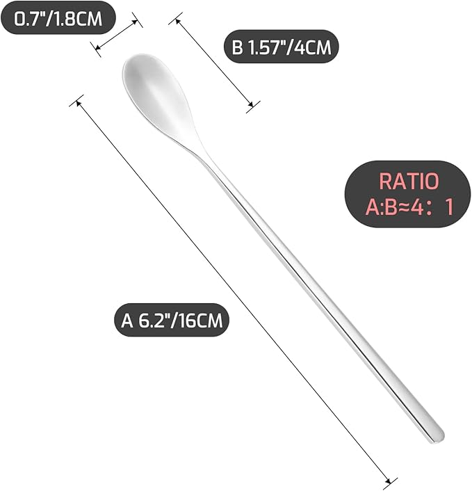 8-Piece 6.2-Inch Long Handle 304 Stainless Steel Coffee Spoons for Coffee, Cocktails, Iced Tea, Milkshakes, Smoothies, Ice Cream - Perfect for Coffee Bar, Home Kitchen, Office, Bars, and Restaurant