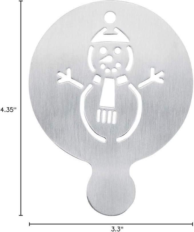 Restaurantware Coffee Art Stencil Pack of 1 Stainless Steel Snowman Decorating Stencil for Latte Art, Reusable Tool With Built-In Handle, Dishwasher-Friendly Coffee Shop Accessory