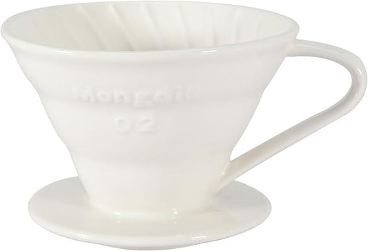 Mongdio Ceramic Pour Over Coffee Dripper, Reusable Porcelain Portable Pour Over Coffee Maker, Slow Brewing Accessories with 1 Holes for Home - Size 02 White