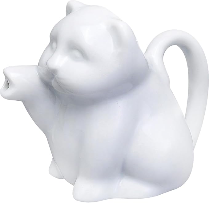 HIC Kitchen Mini Cat Creamer With Handle, Fine Porcelain, 2-Ounce, For Serving Milk, Cream, Syrup, Dressings, And Sauces