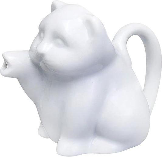 HIC Kitchen Mini Cat Creamer With Handle, Fine Porcelain, 2-Ounce, For Serving Milk, Cream, Syrup, Dressings, And Sauces
