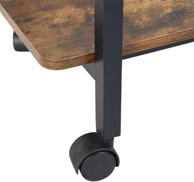 Pemberly Row Adjustable and Foldable Rustic Kitchen Cart with Storage Walnut