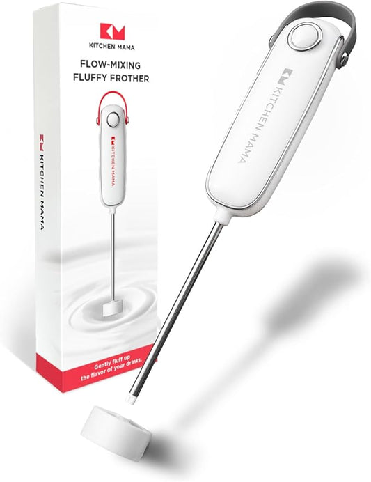 Kitchen Mama Silkwhisk Electric Milk Frother Handheld: Mini Drink Mixer, Stainless Steel, Cold Foam Maker, Frother Wand for Coffee, Cappuccino, Lattes, Protein Drinks, Battery Operated (Metal Gray)