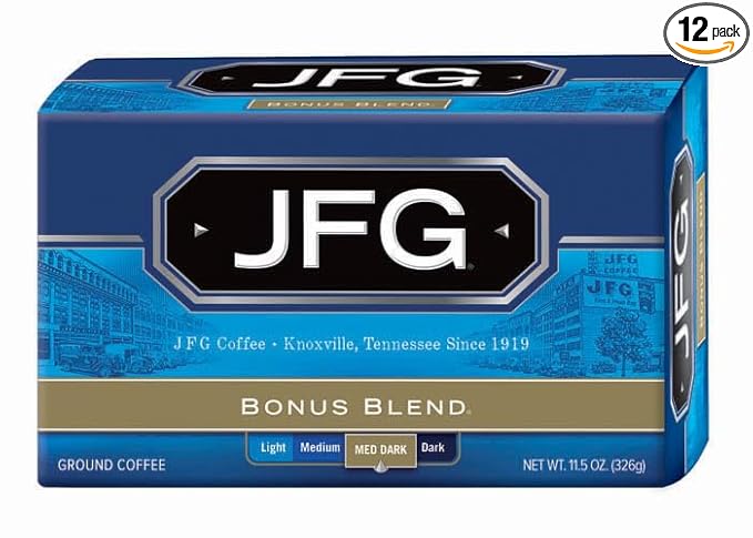 JFG Bonus Blend Medium-Dark Roast Ground Coffee, 11.5oz Bag (Pack of 12)