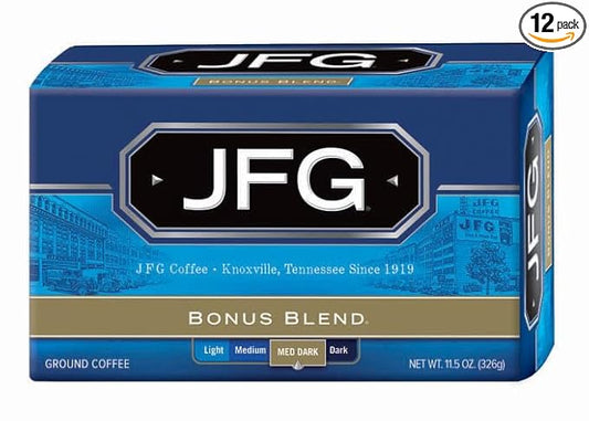 JFG Bonus Blend Medium-Dark Roast Ground Coffee, 11.5oz Bag (Pack of 12)
