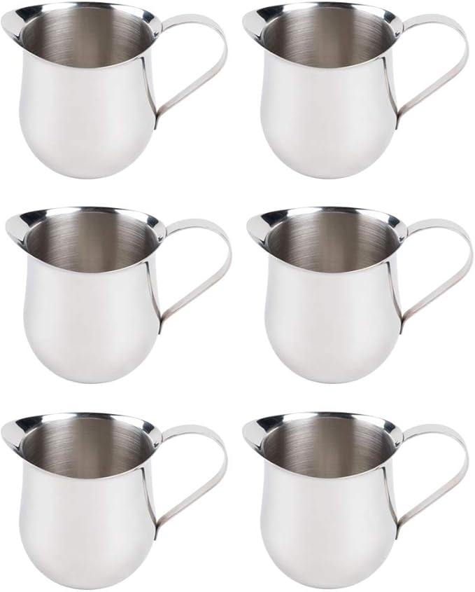 Betolla (6 Pack) 3 oz Stainless Steel Bell Creamer – Bell-Shaped Mini Pitchers for Serving Cream, Milk, Syrups & More