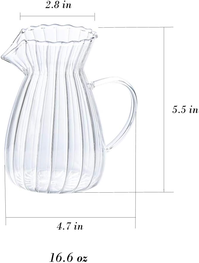 CHOOLD Creative Embossed Stripe Clear Crystal Glass Creamer Pitcher/Serving Pitcher/Sauce Pitcher/Milk Coffee Creamer Jug for Kitchen(15 oz)